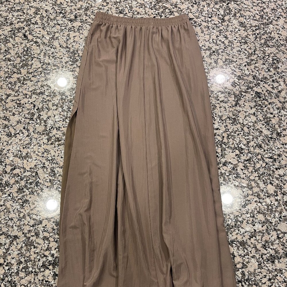 BCBG Generation Bronze/Tan maxi skirt with high slit